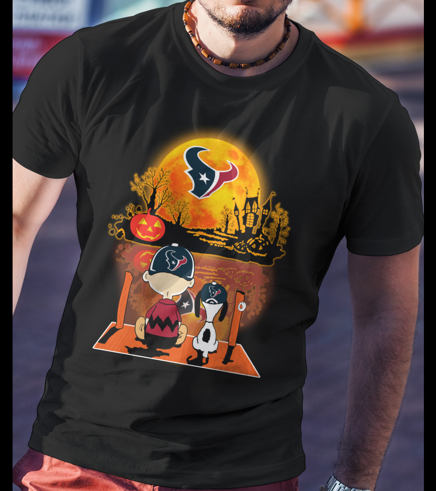 Houston Texans Snoopy And Charlie Brown Halloween Pumpkin Moon T-Shirt