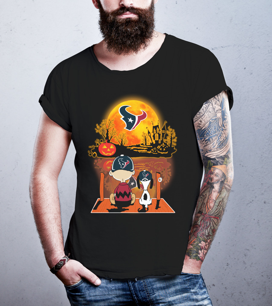 Houston Texans Snoopy And Charlie Brown Halloween Pumpkin Moon T-Shirt