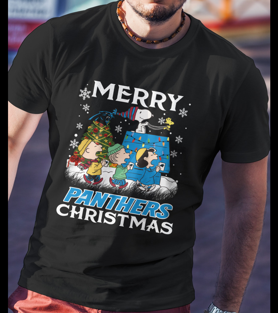 Merry Panthers Christmas Snoopy And Friends Holiday Scene T-Shirt