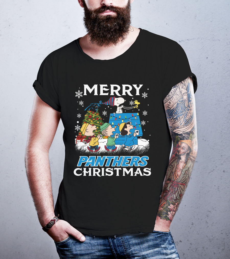 Merry Panthers Christmas Snoopy And Friends Holiday Scene T-Shirt