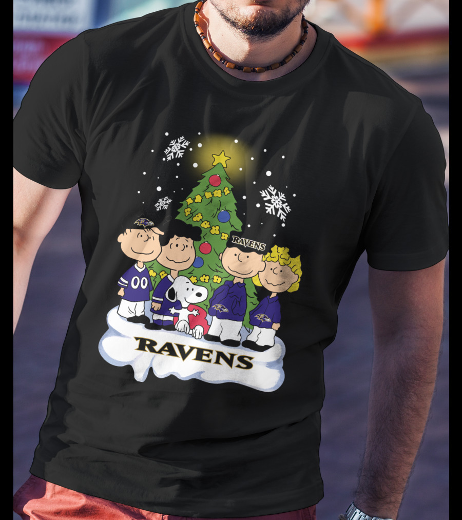 Snoopy Christmas Baltimore Ravens Charlie Brown Characters T-Shirt