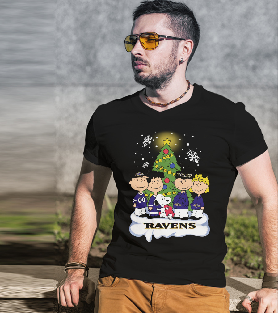 Snoopy Christmas Baltimore Ravens Charlie Brown Characters T-Shirt