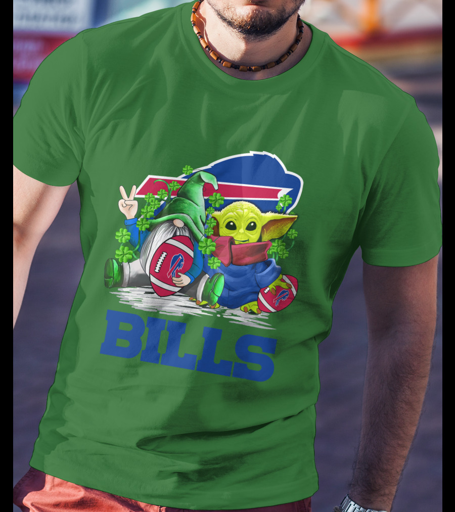 Buffalo Bills St. Patrick's Day Football With Green Gnome And Child Figure T-Shirt