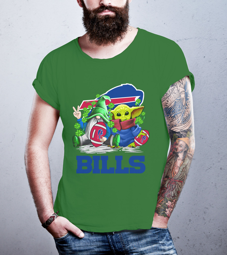 Buffalo Bills St. Patrick's Day Football With Green Gnome And Child Figure T-Shirt