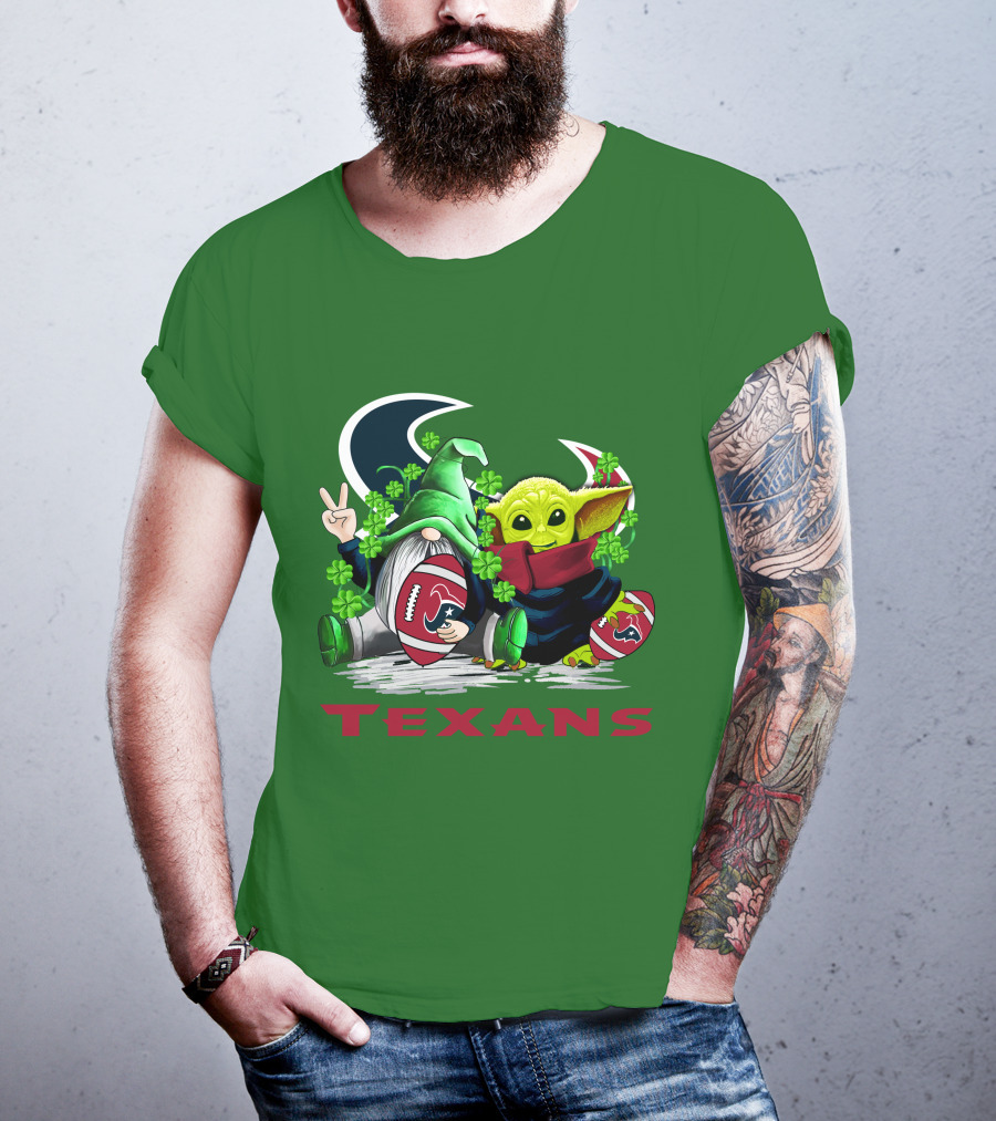 Houston Texans Football Patrick’s Day Clover Gnome And Alien T-Shirt