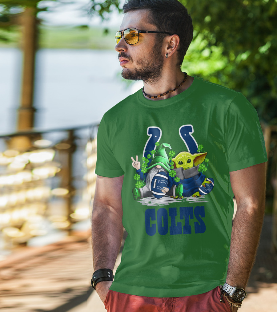 Colts St. Patrick's Day Gnome And Baby Alien Football With Clover T-Shirt