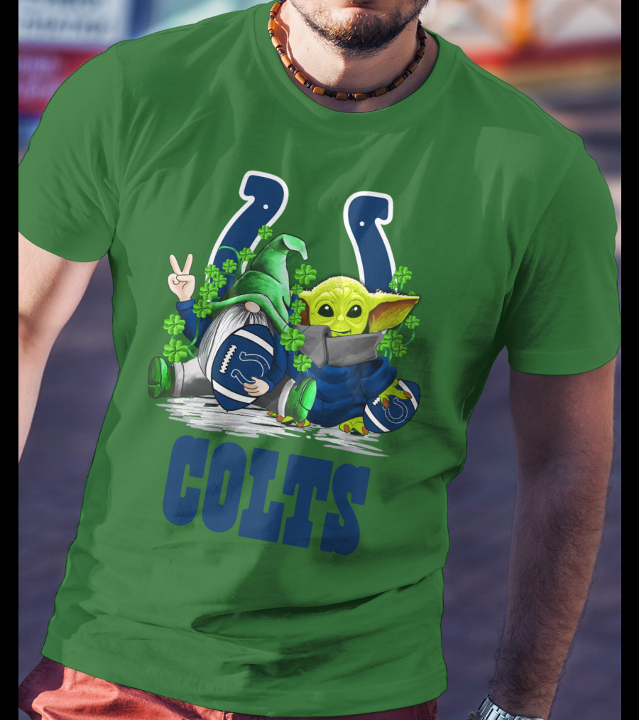 Colts St. Patrick's Day Gnome And Baby Alien Football With Clover T-Shirt