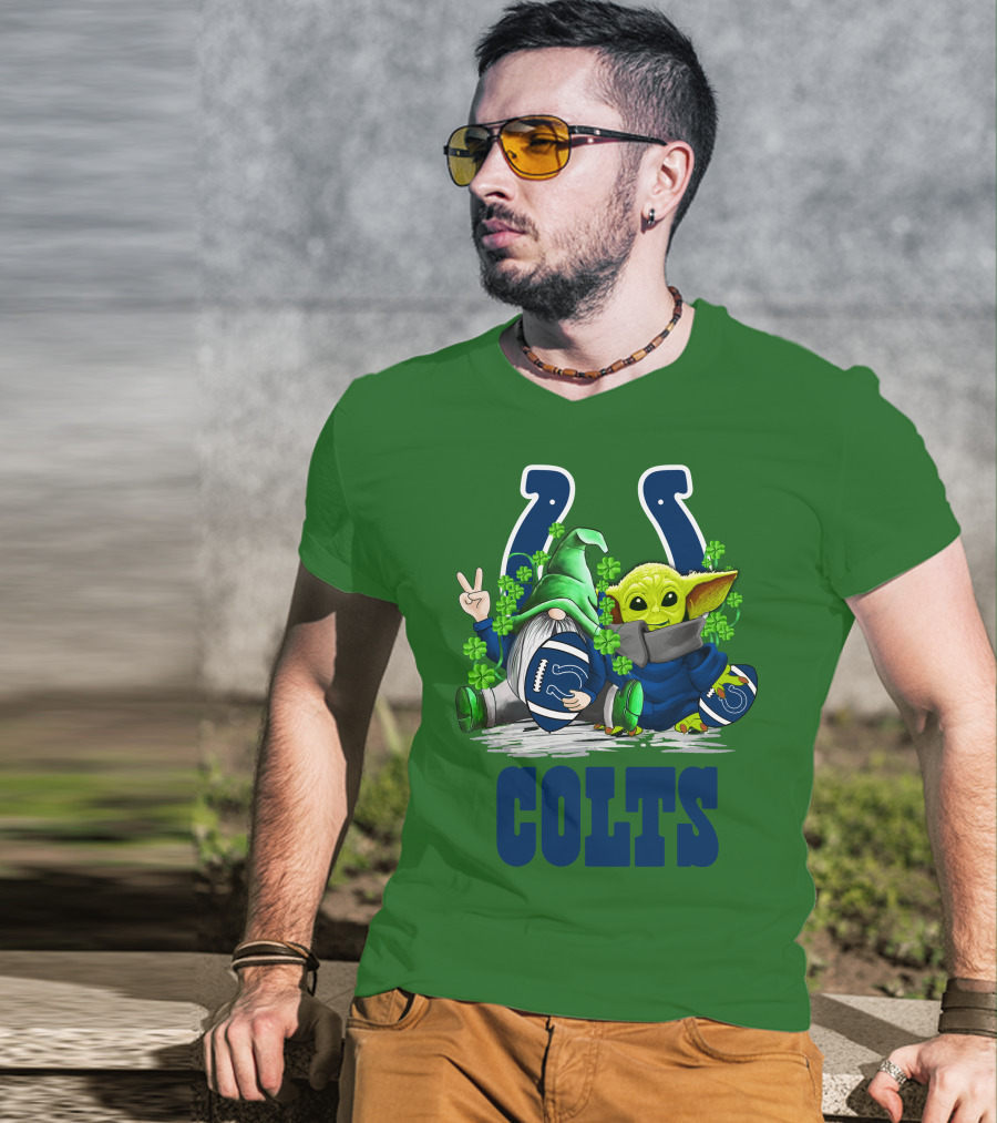 Colts St. Patrick's Day Gnome And Baby Alien Football With Clover T-Shirt