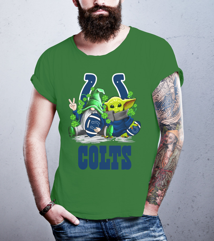Colts St. Patrick's Day Gnome And Baby Alien Football With Clover T-Shirt