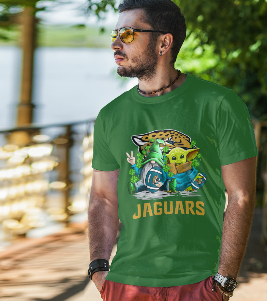Jacksonville Jaguars St. Patrick's Day Gnome And Baby Alien Football With Shamrocks T-Shirt