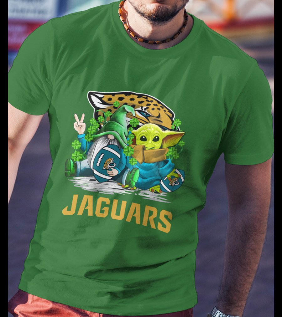 Jacksonville Jaguars St. Patrick's Day Gnome And Baby Alien Football With Shamrocks T-Shirt
