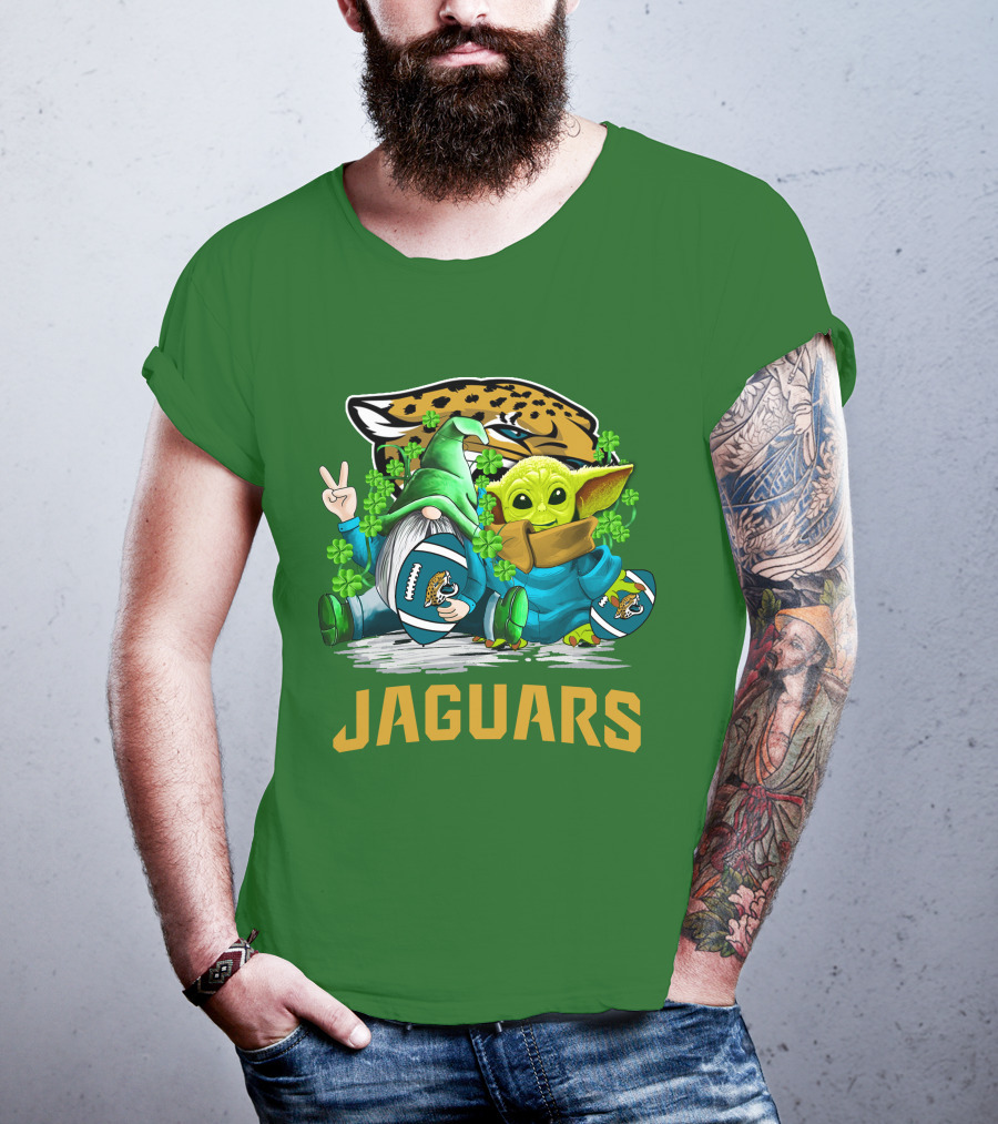 Jacksonville Jaguars St. Patrick's Day Gnome And Baby Alien Football With Shamrocks T-Shirt