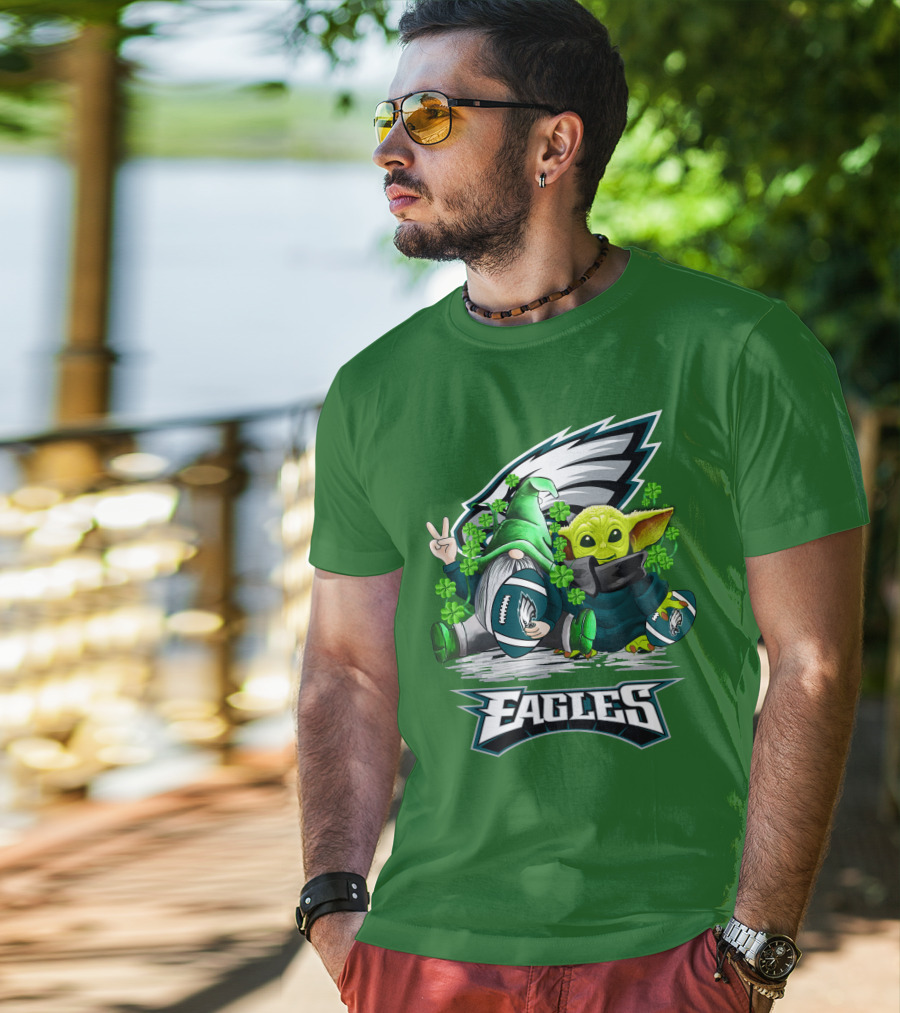 Philadelphia Eagles St. Patrick’s Day Football With Gnome And Baby Alien T-Shirt