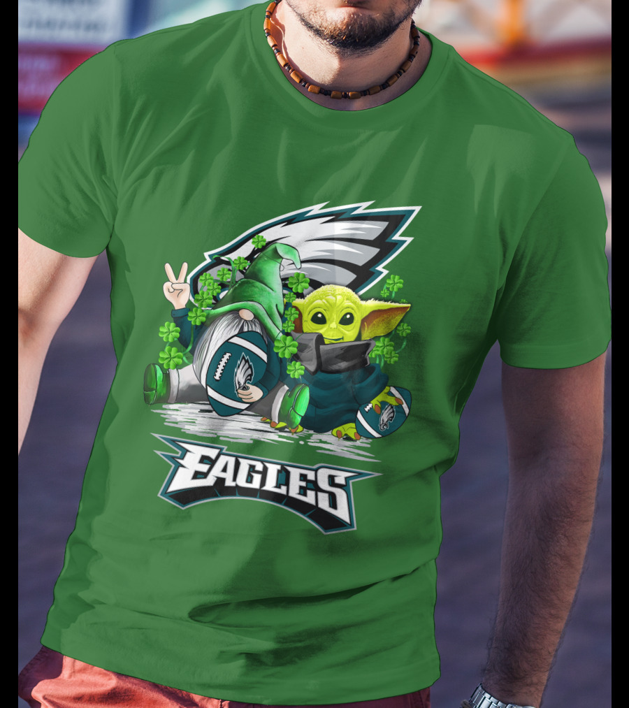 Philadelphia Eagles St. Patrick’s Day Football With Gnome And Baby Alien T-Shirt