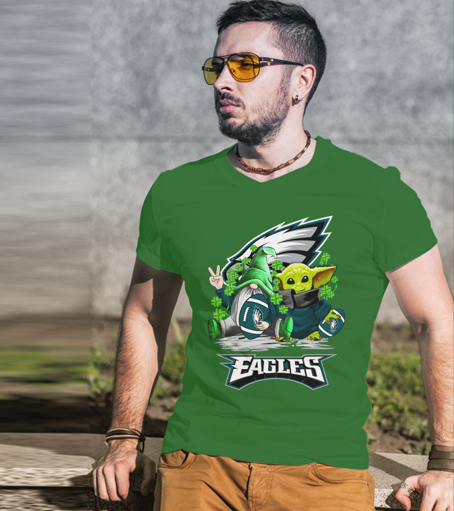 Philadelphia Eagles St. Patrick’s Day Football With Gnome And Baby Alien T-Shirt