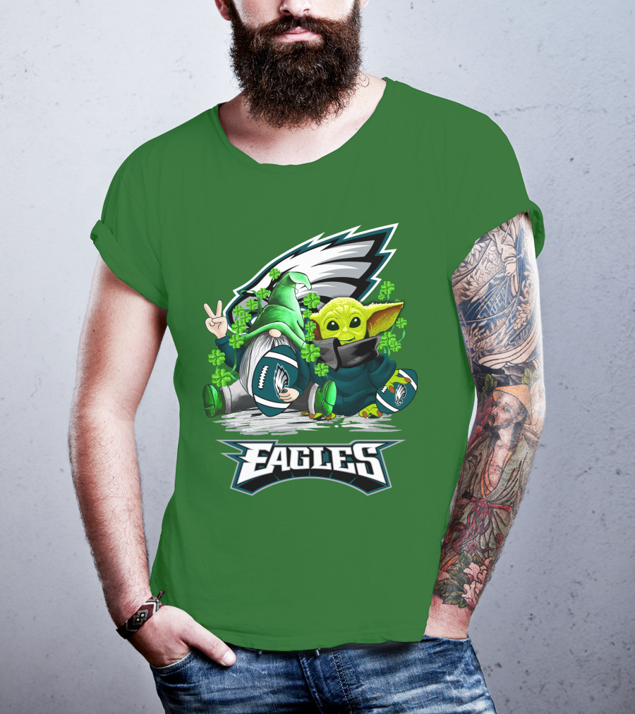 Philadelphia Eagles St. Patrick’s Day Football With Gnome And Baby Alien T-Shirt