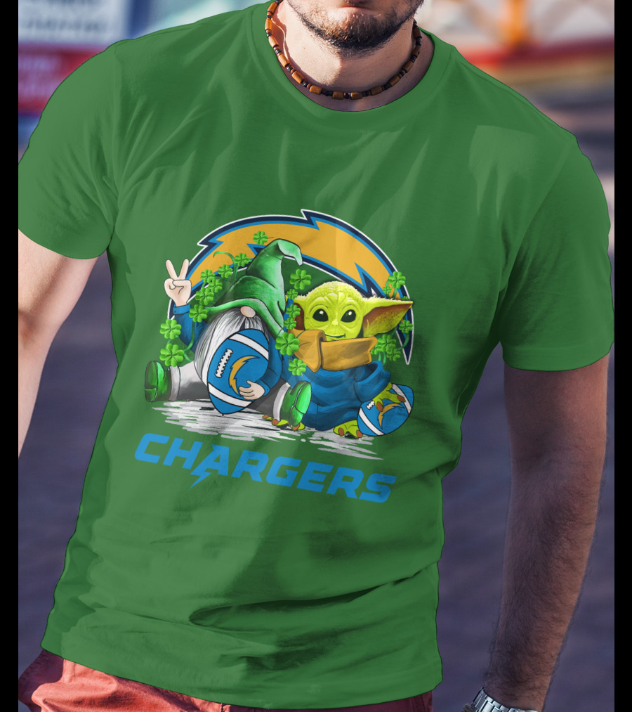 Los Angeles Chargers St. Patrick’s Day Football Gnome And Baby Alien T-Shirt