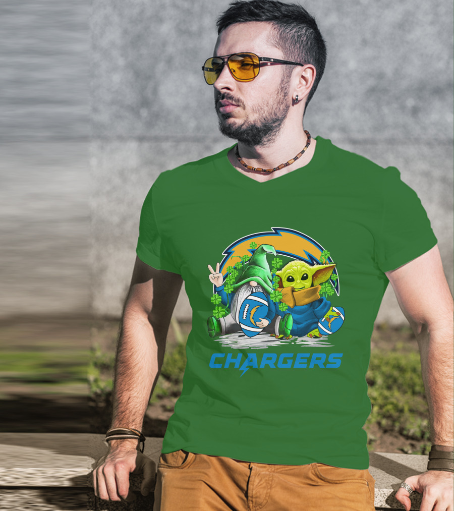 Los Angeles Chargers St. Patrick’s Day Football Gnome And Baby Alien T-Shirt