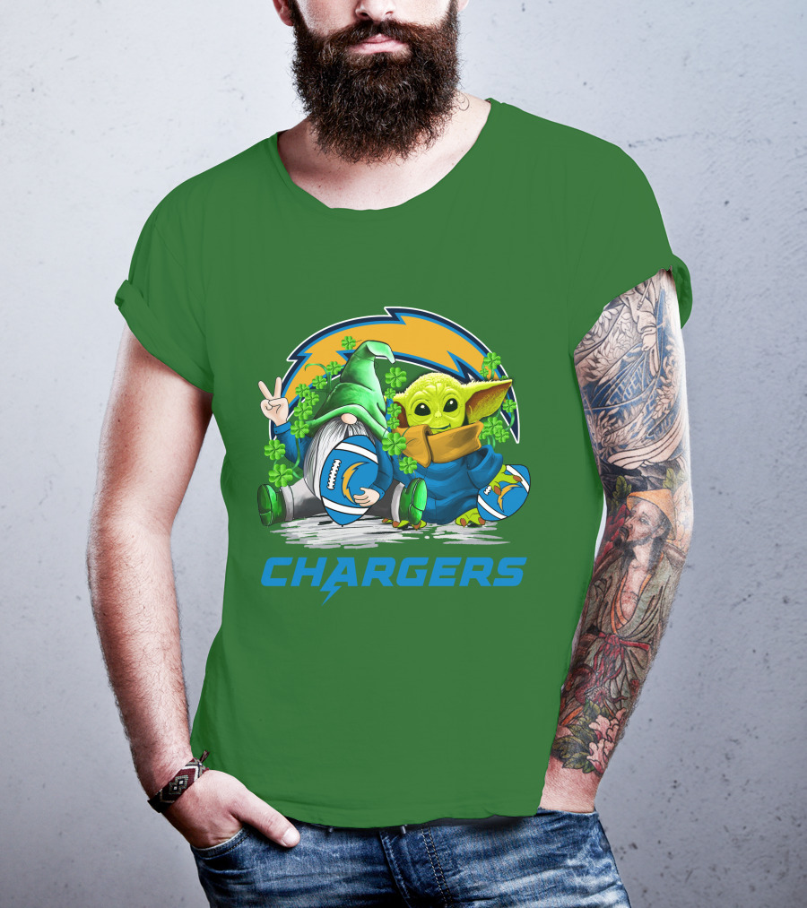 Los Angeles Chargers St. Patrick’s Day Football Gnome And Baby Alien T-Shirt
