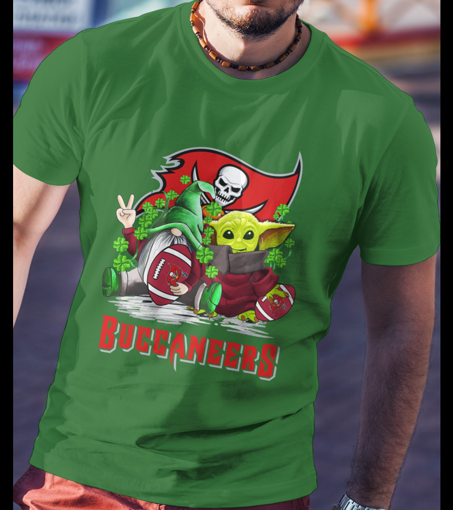Buccaneers St. Patrick's Day With Gnome And Baby Alien Football T-Shirt
