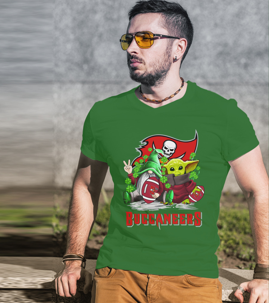 Buccaneers St. Patrick's Day With Gnome And Baby Alien Football T-Shirt