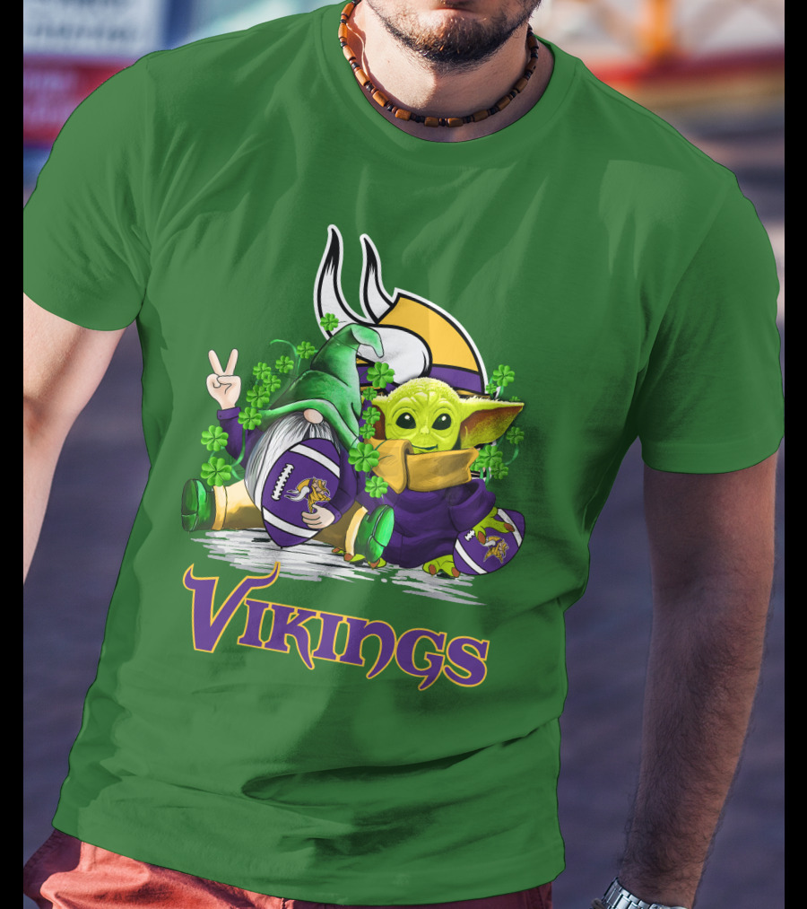 Vikings St. Patrick's Day Gnome And Green Alien With Football T-Shirt