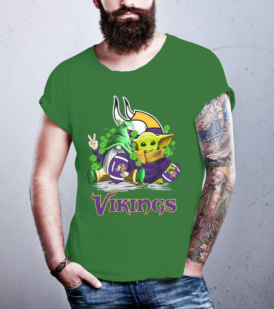 Vikings St. Patrick's Day Gnome And Green Alien With Football T-Shirt
