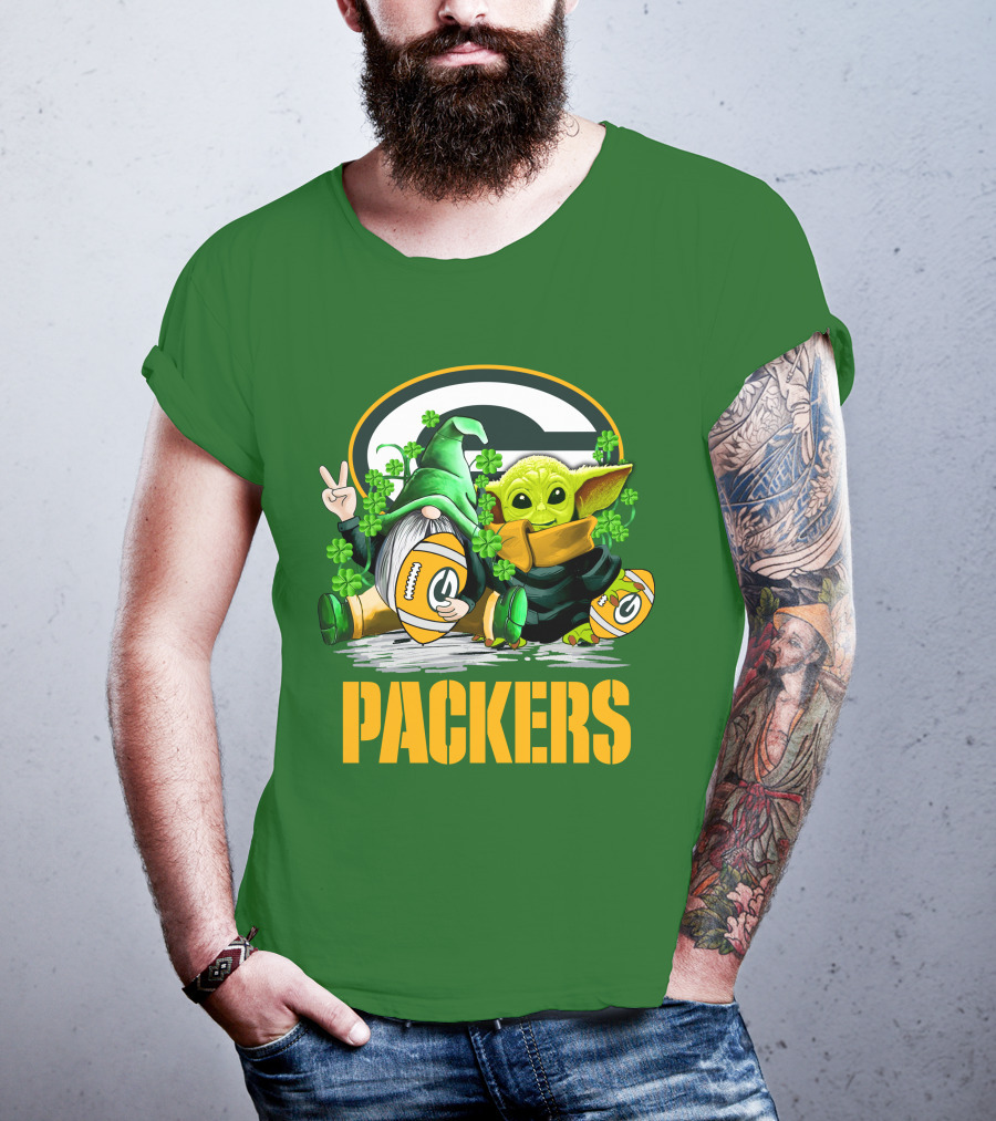 Green Bay Packers Shamrock Gnome And Alien Football St. Patrick's Day T-Shirt
