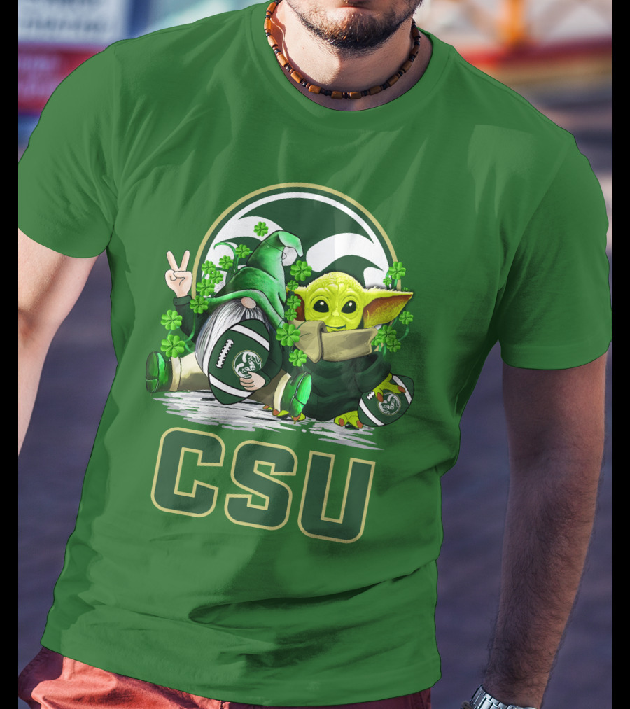 CSU Gnome And Baby Alien With Shamrocks For Colorado State Rams Football Patrick’s Day T-Shirt