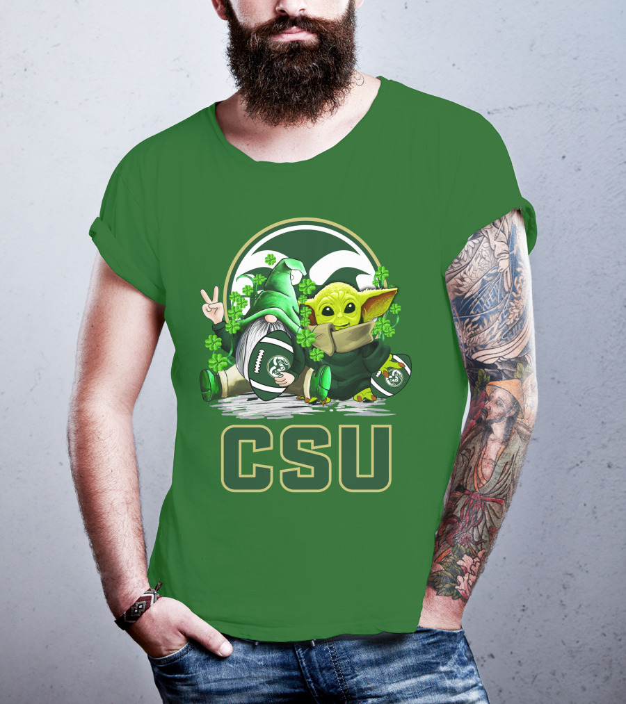 CSU Gnome And Baby Alien With Shamrocks For Colorado State Rams Football Patrick’s Day T-Shirt