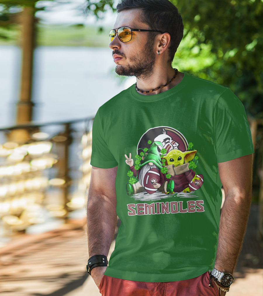 Florida State Seminoles Football Happy Patrick's Day Cute Green Baby Yoda Gnome T-Shirt