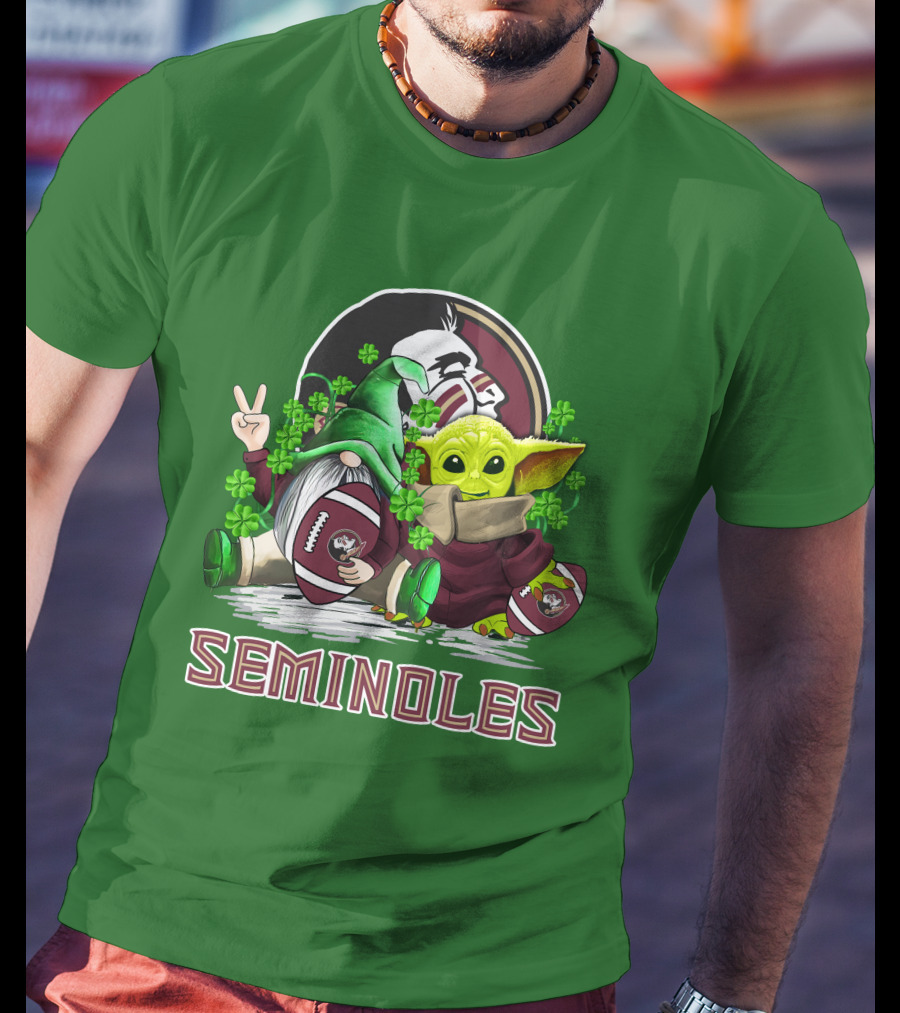 Florida State Seminoles Football Happy Patrick's Day Cute Green Baby Yoda Gnome T-Shirt