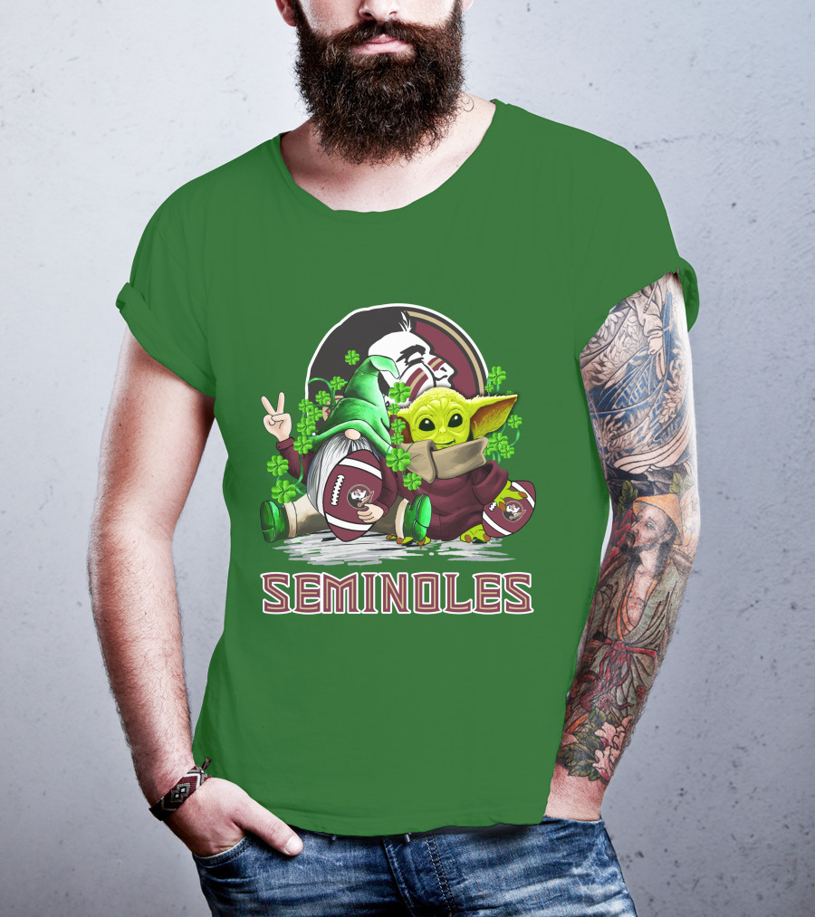 Florida State Seminoles Football Happy Patrick's Day Cute Green Baby Yoda Gnome T-Shirt