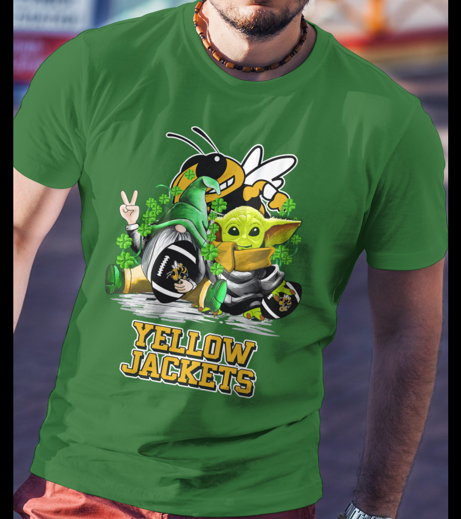Georgia Tech Yellow Jackets St. Patrick’s Day Football Gnome And Green Baby Character T-Shirt