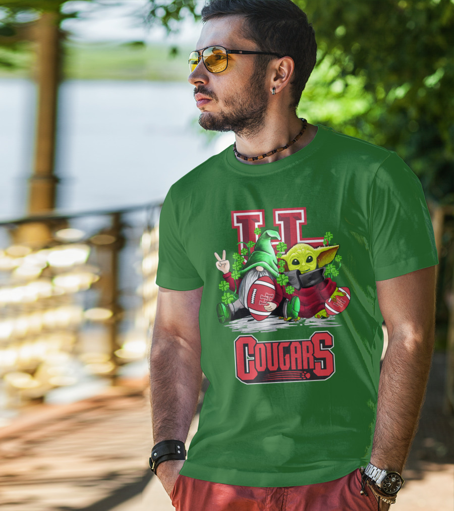 Houston Cougars St. Patrick's Day Football With Gnome And Green Character T-Shirt