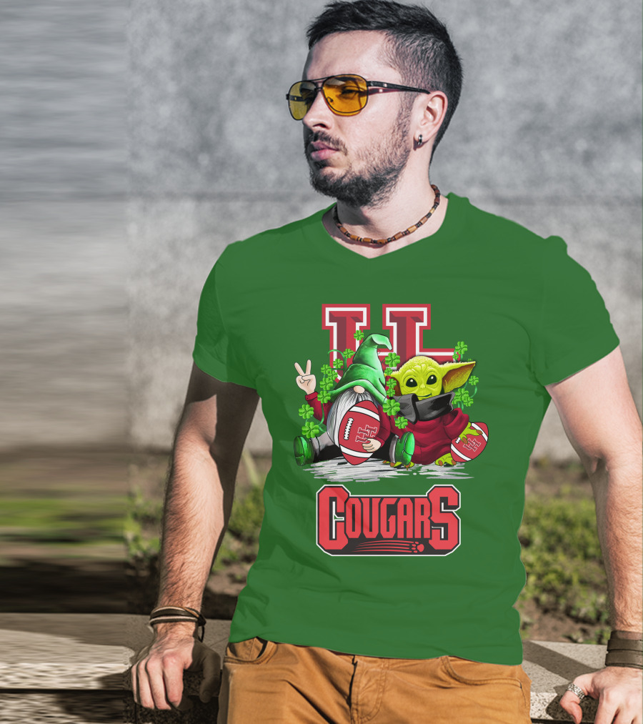 Houston Cougars St. Patrick's Day Football With Gnome And Green Character T-Shirt