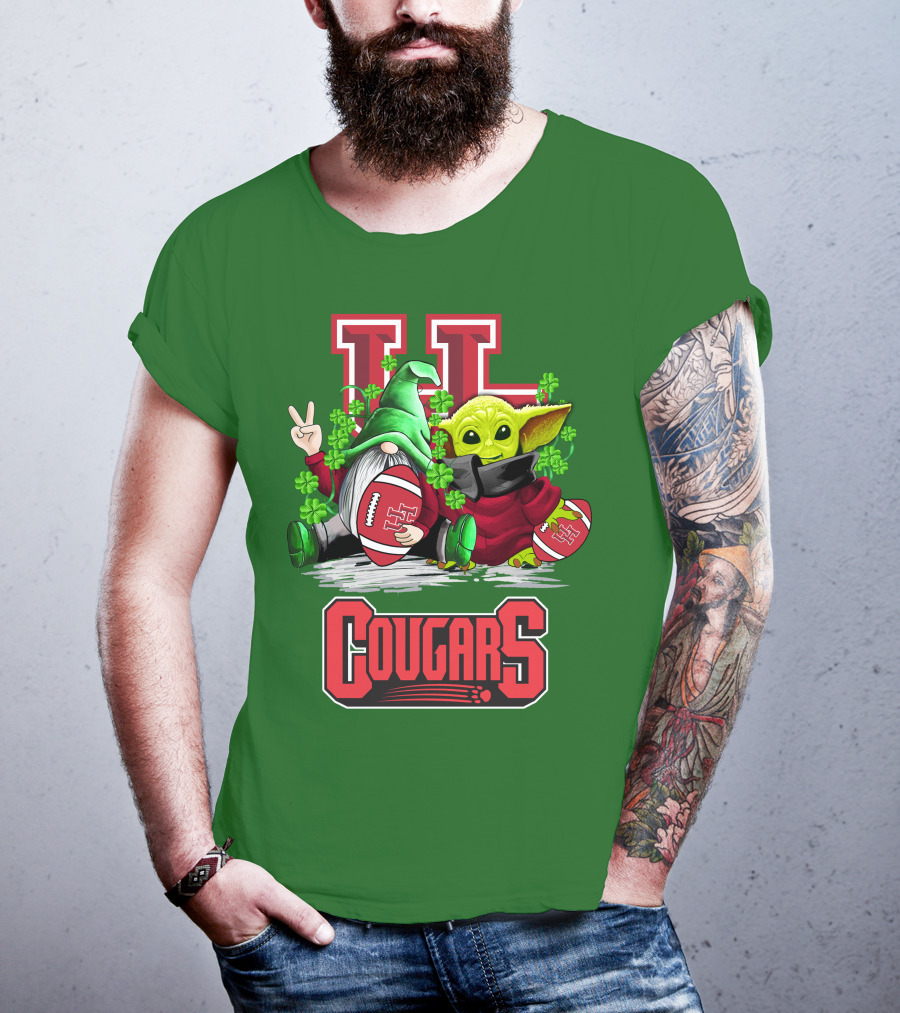 Houston Cougars St. Patrick's Day Football With Gnome And Green Character T-Shirt
