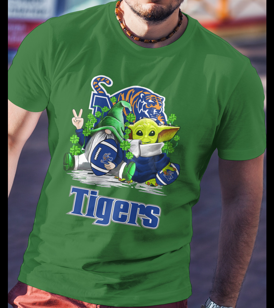 Memphis Tigers Football St. Patrick's Day Gnome And Child Icons T-Shirt