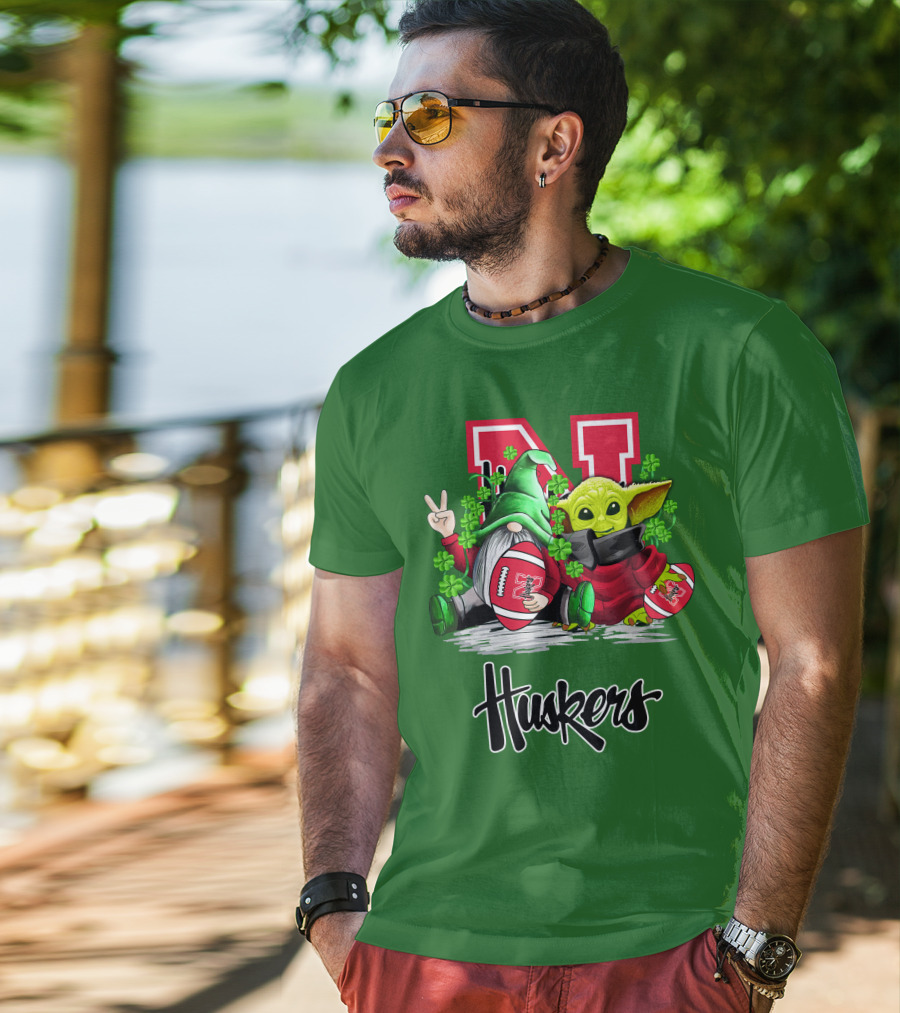 Huskers Nebraska Cornhuskers Football Saint Patrick's Day Green Character Football Image T-Shirt