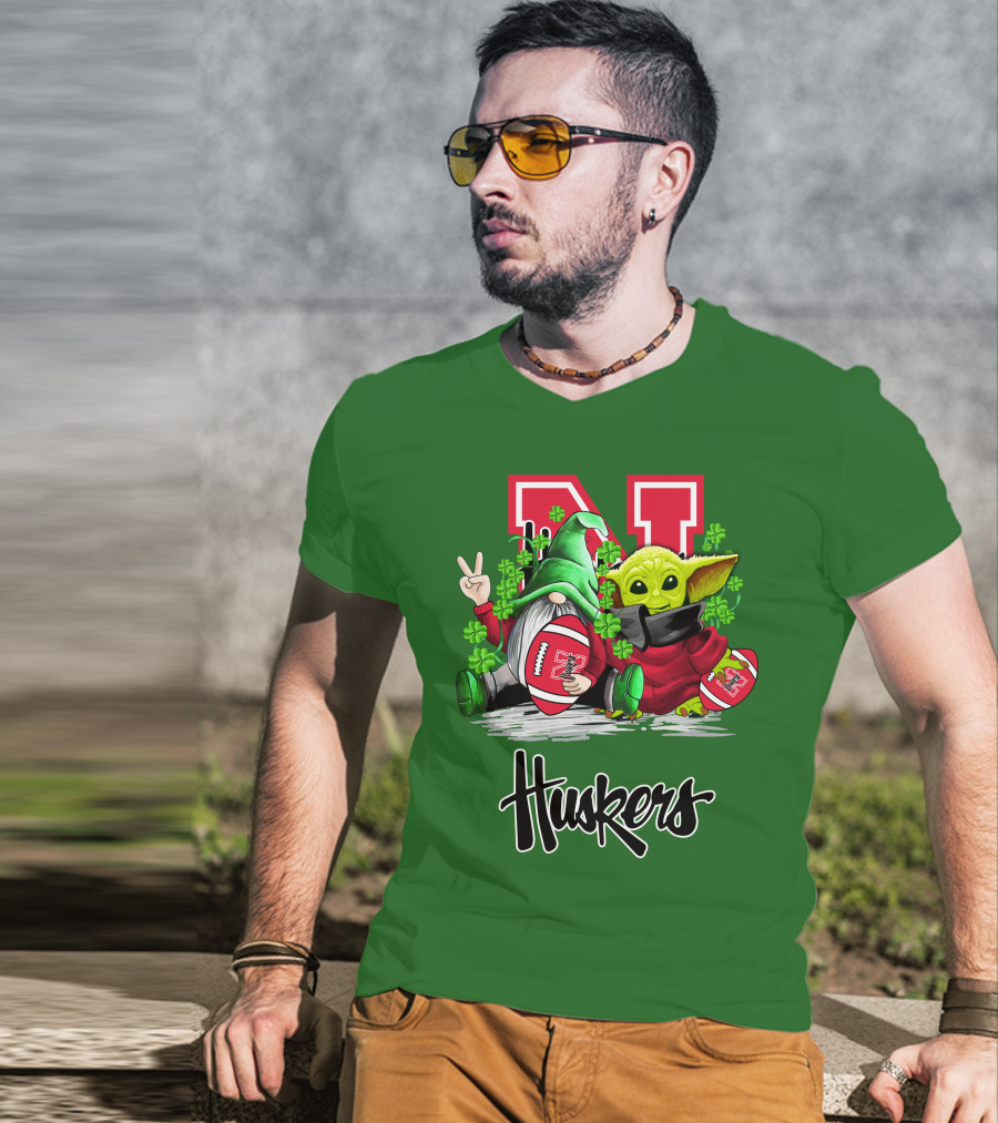 Huskers Nebraska Cornhuskers Football Saint Patrick's Day Green Character Football Image T-Shirt
