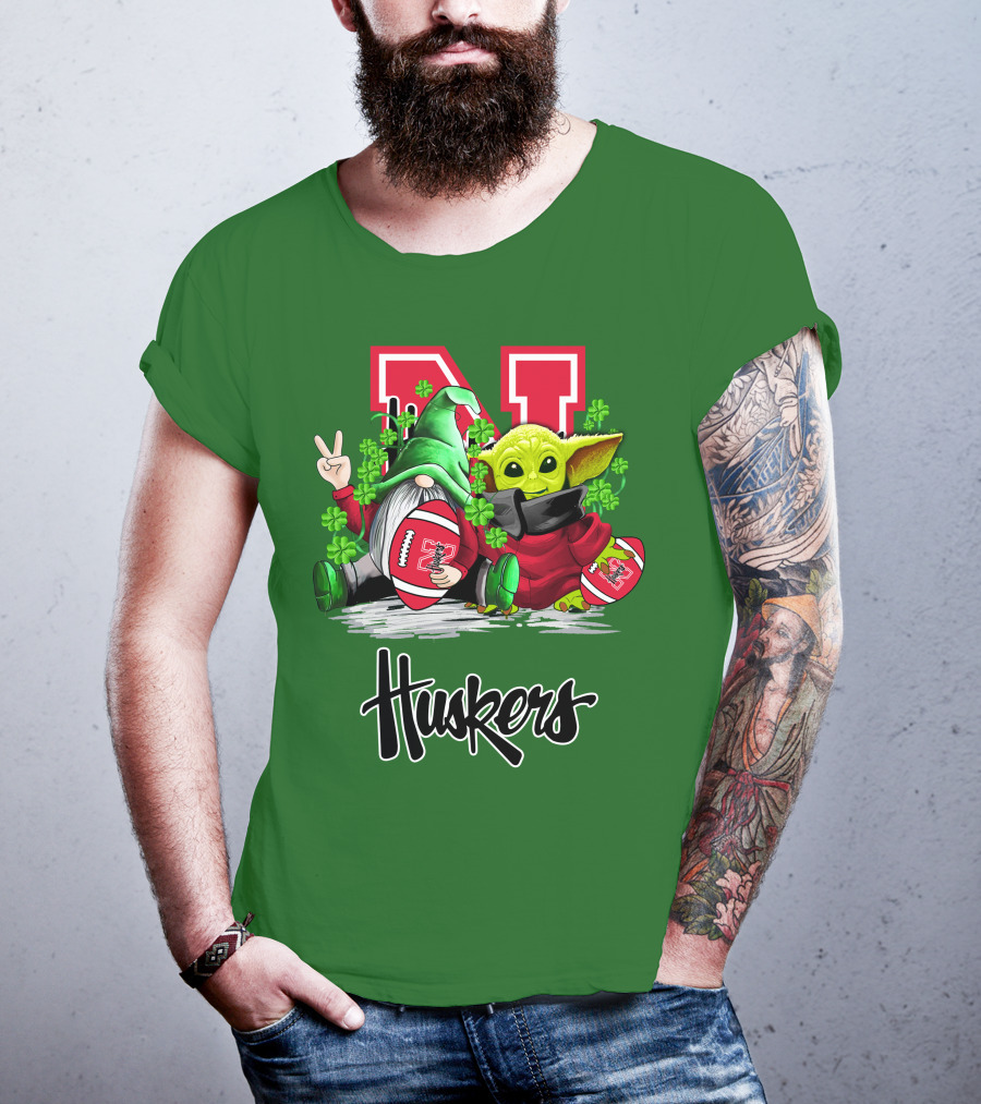 Huskers Nebraska Cornhuskers Football Saint Patrick's Day Green Character Football Image T-Shirt