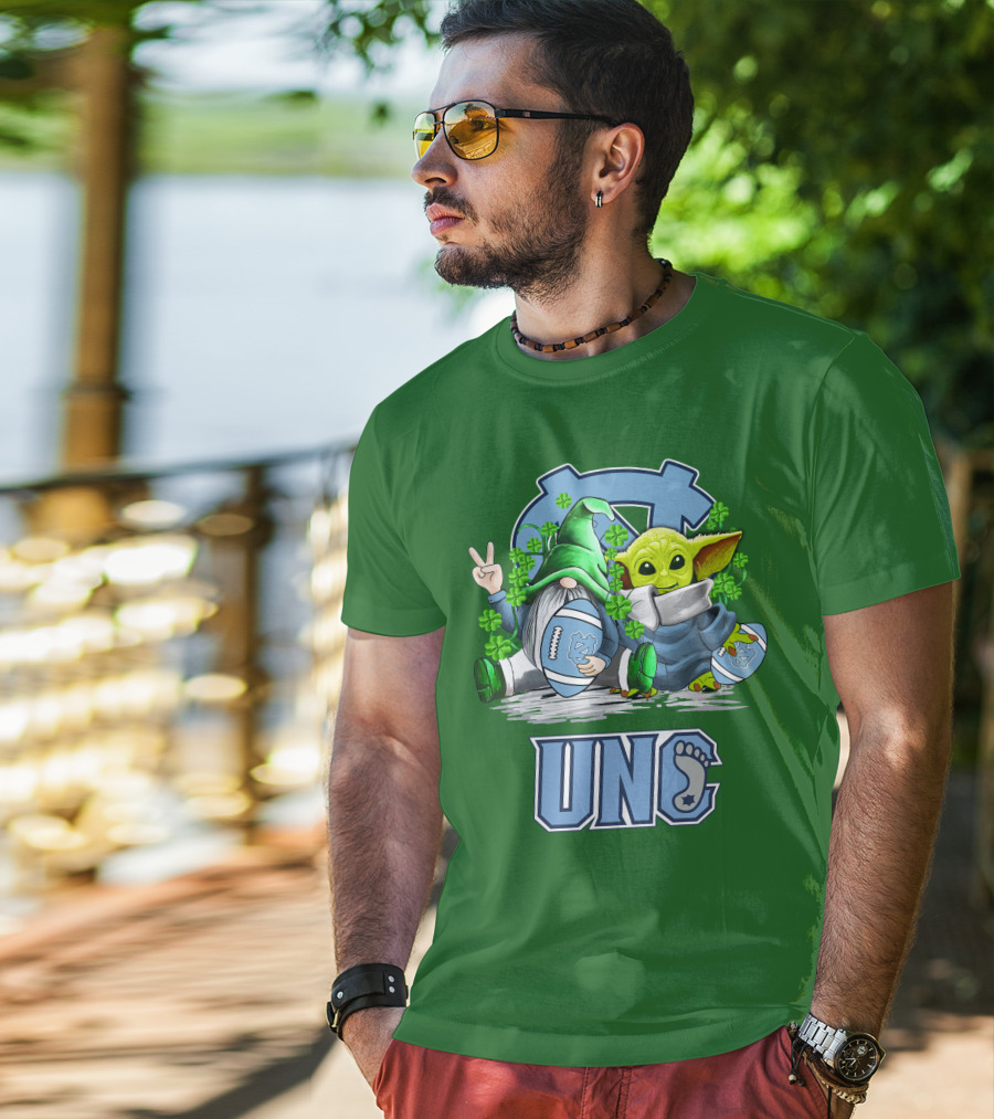 UNC Tar Heels St. Patrick's Day Football Yoda Gnome Clover T-Shirt