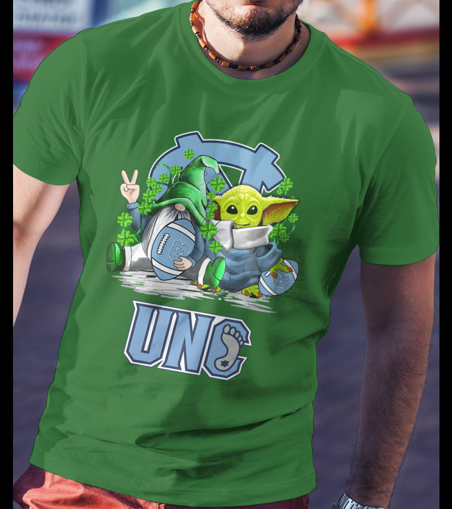 UNC Tar Heels St. Patrick's Day Football Yoda Gnome Clover T-Shirt