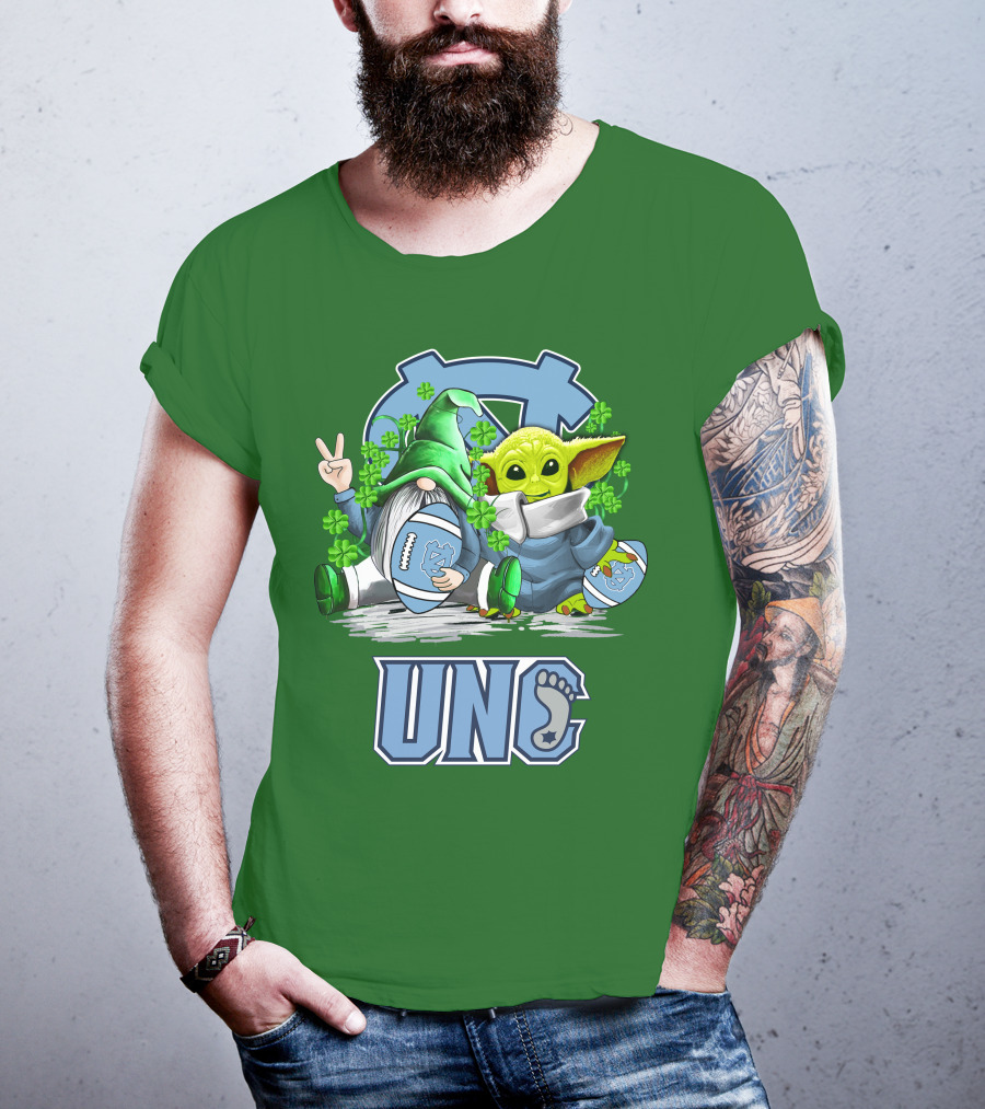 UNC Tar Heels St. Patrick's Day Football Yoda Gnome Clover T-Shirt