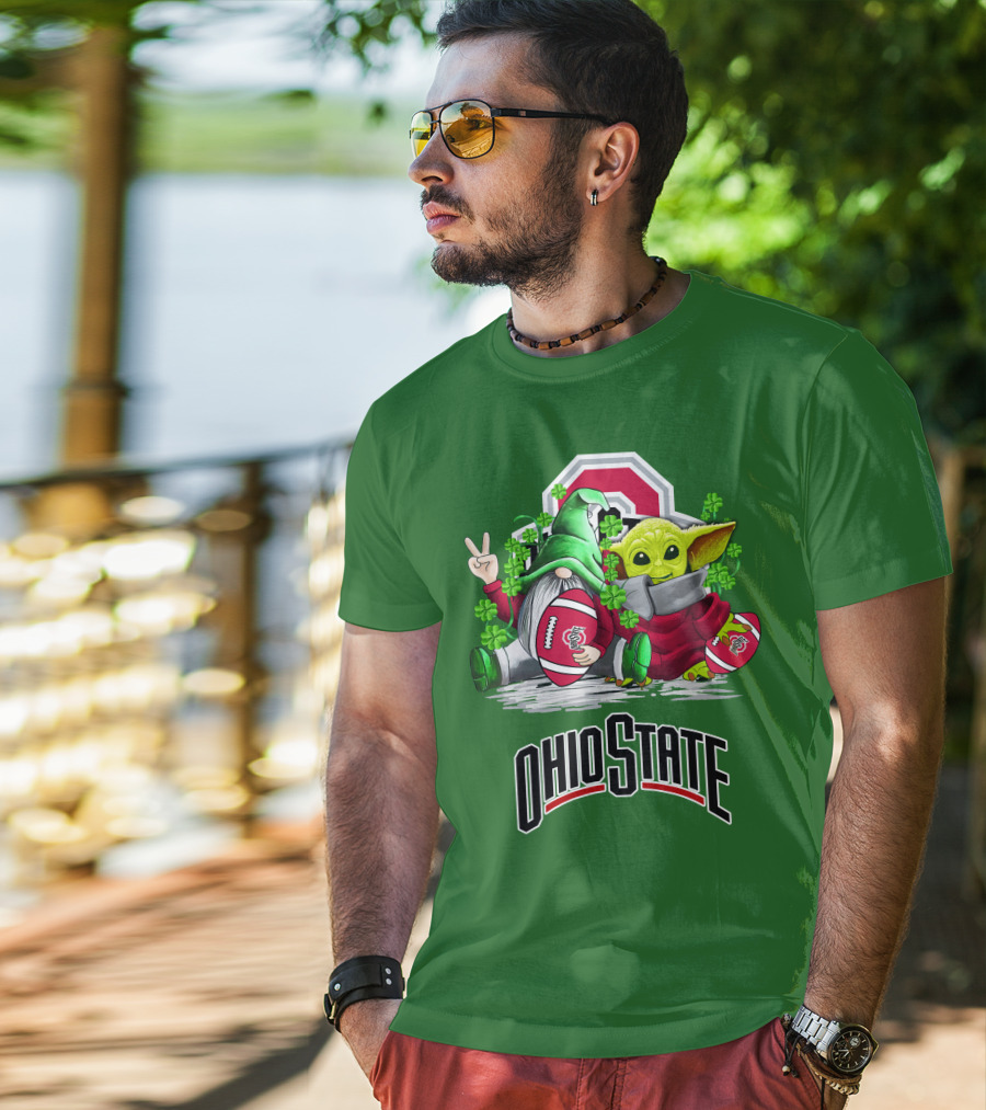 Ohio State Buckeyes Football St. Patrick’s Day Gnome And Yoda With Shamrocks T-Shirt