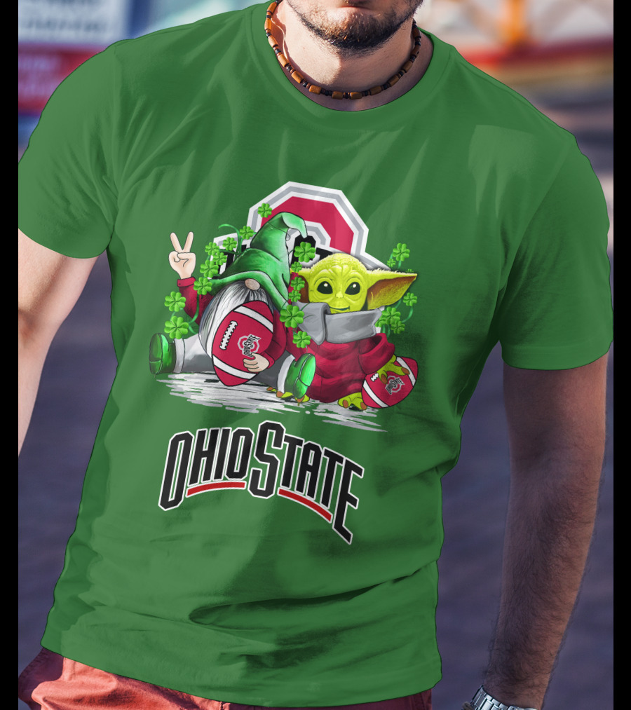 Ohio State Buckeyes Football St. Patrick’s Day Gnome And Yoda With Shamrocks T-Shirt