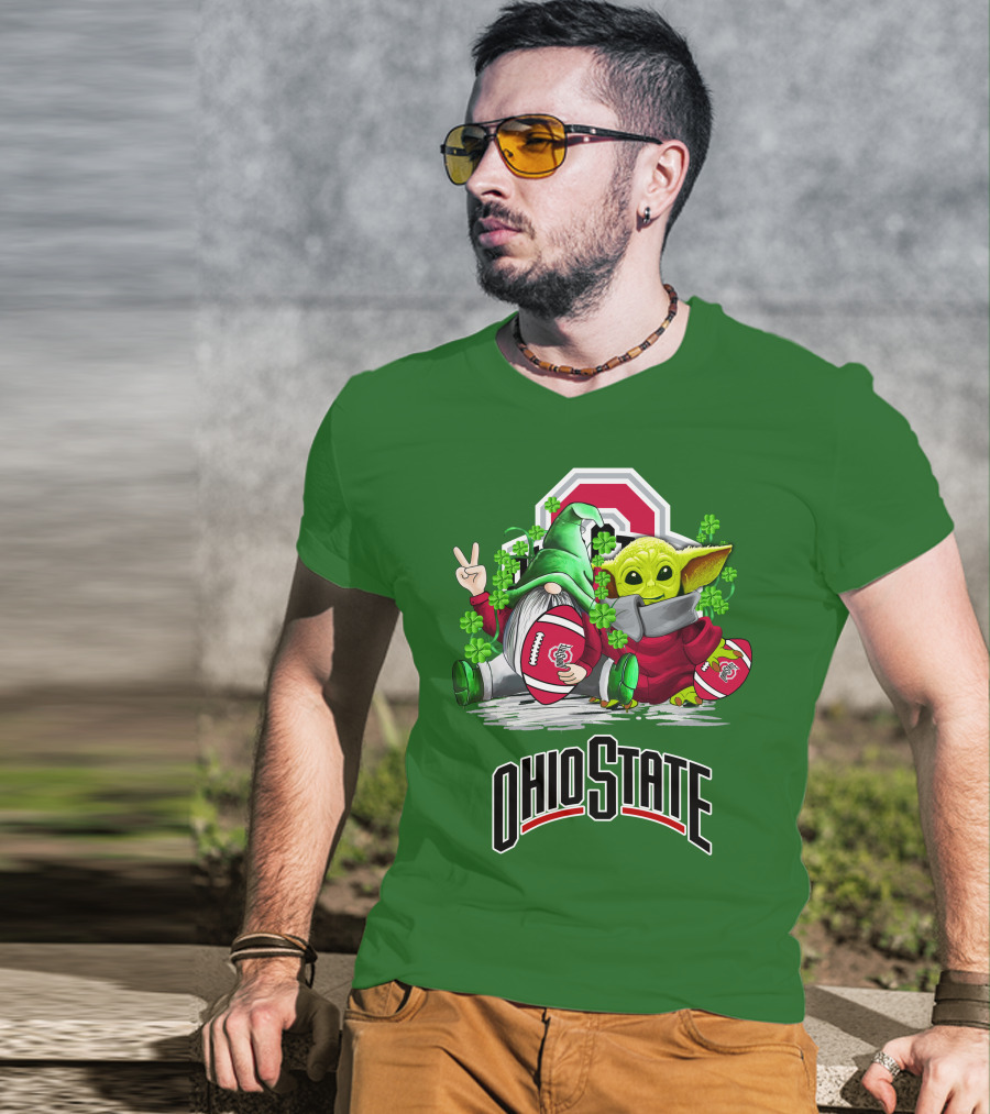 Ohio State Buckeyes Football St. Patrick’s Day Gnome And Yoda With Shamrocks T-Shirt