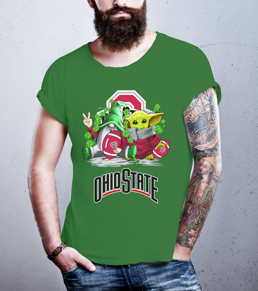 Ohio State Buckeyes Football St. Patrick’s Day Gnome And Yoda With Shamrocks T-Shirt