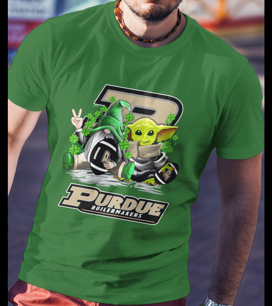Purdue Boilermakers St. Patrick's Day Football With Gnome And Baby Alien T-Shirt