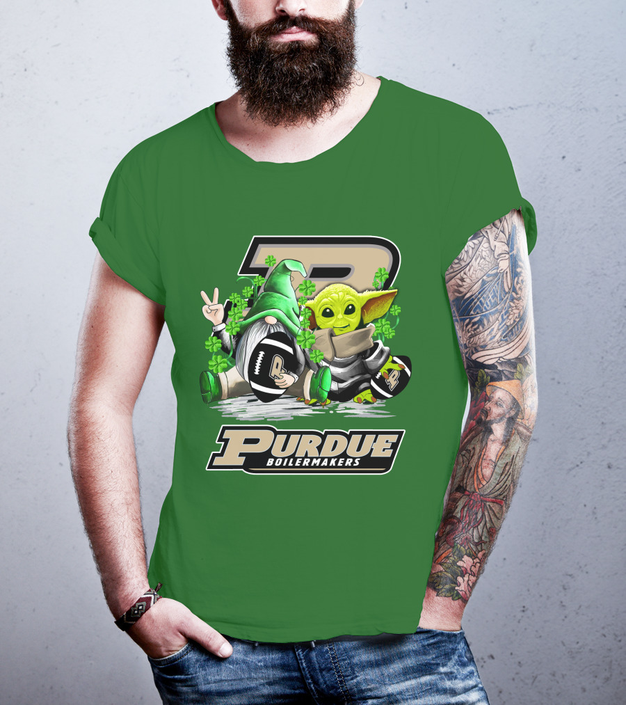 Purdue Boilermakers St. Patrick's Day Football With Gnome And Baby Alien T-Shirt
